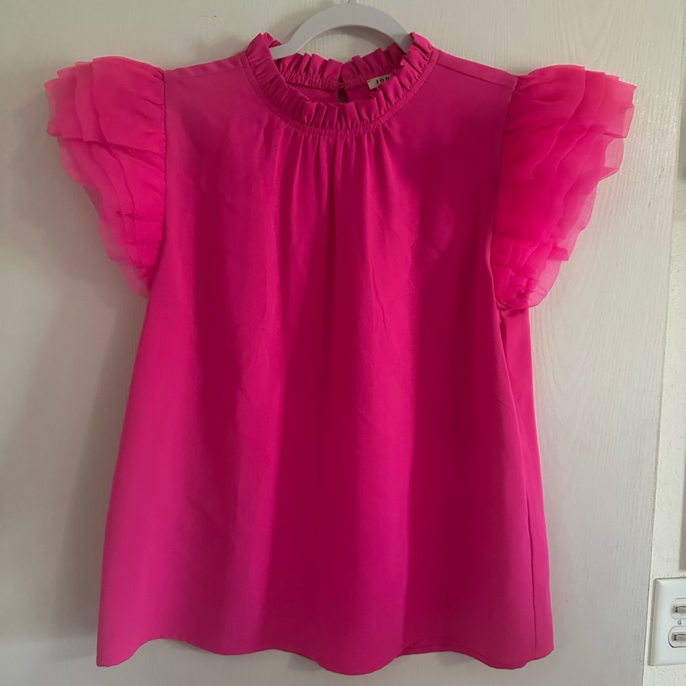 FINAL CHANCE Vibrant Pink Ruffle Sleeve Blouse